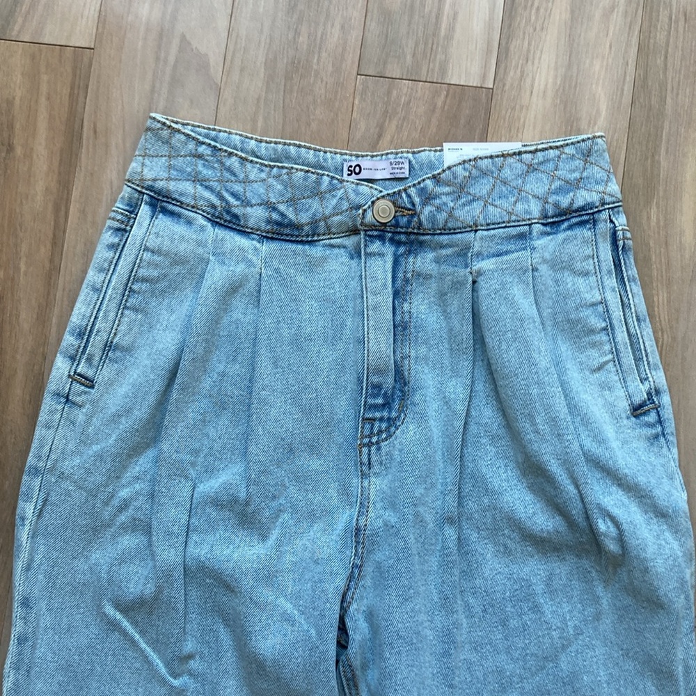 So Super high rise straight woven denim jean pant quilted design waistband 9 29 - Picture 7 of 15